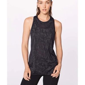 Lululemon Miles Ahead Sleeveless Mesh Black Camo Tank Top Split Back Size 6